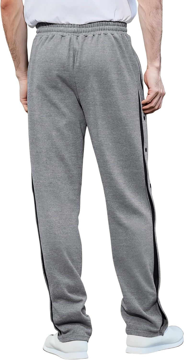 imageMens Youth Tear Away Sweatpants Loose Fit Snap Button Athletic Jogger Basketball Pants with PocketsGrey