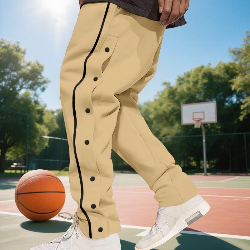 imageMens Youth Tear Away Sweatpants Loose Fit Snap Button Athletic Jogger Basketball Pants with PocketsKhaki