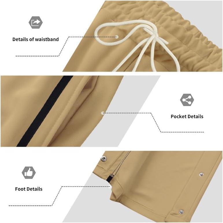 imageMens Youth Tear Away Sweatpants Loose Fit Snap Button Athletic Jogger Basketball Pants with PocketsKhaki