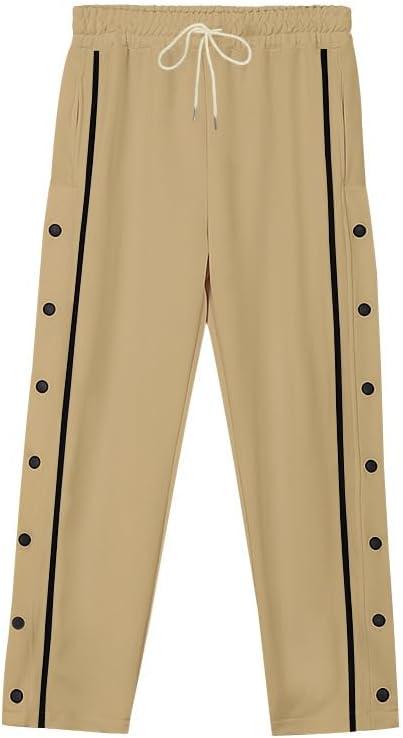 imageMens Youth Tear Away Sweatpants Loose Fit Snap Button Athletic Jogger Basketball Pants with PocketsKhaki