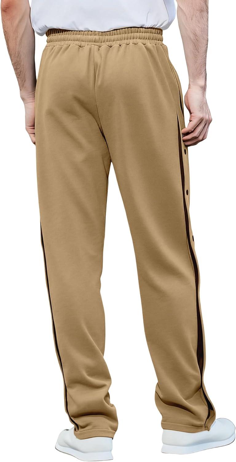 imageMens Youth Tear Away Sweatpants Loose Fit Snap Button Athletic Jogger Basketball Pants with PocketsKhaki