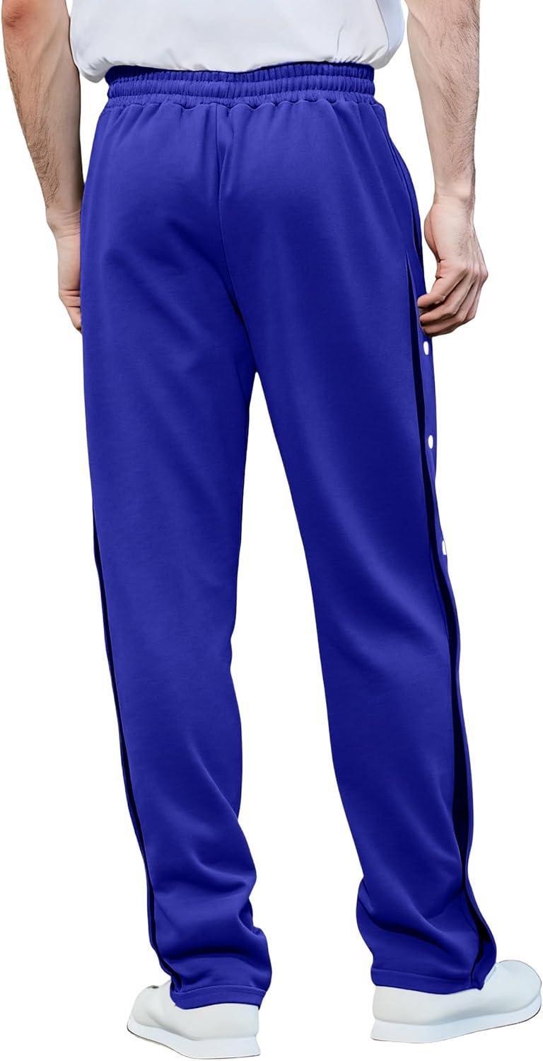 imageMens Youth Tear Away Sweatpants Loose Fit Snap Button Athletic Jogger Basketball Pants with PocketsRoyal Blue
