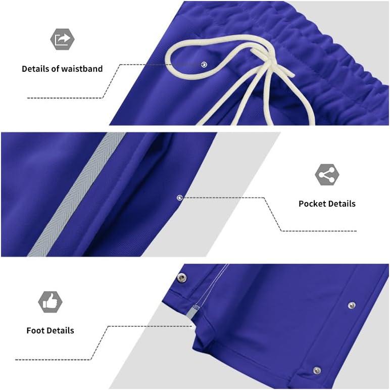 imageMens Youth Tear Away Sweatpants Loose Fit Snap Button Athletic Jogger Basketball Pants with PocketsRoyal Blue