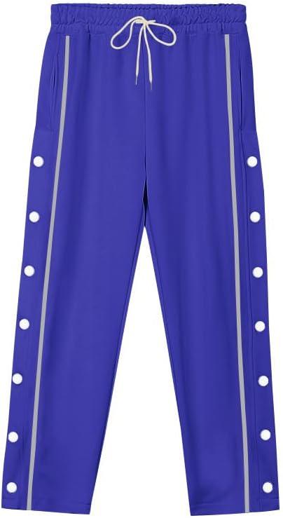 imageMens Youth Tear Away Sweatpants Loose Fit Snap Button Athletic Jogger Basketball Pants with PocketsRoyal Blue