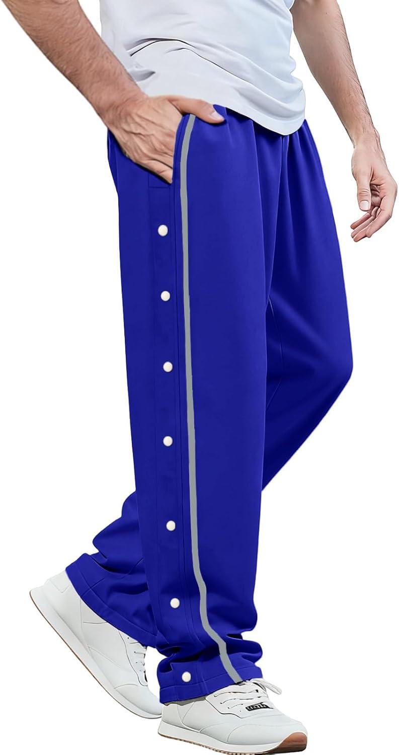 imageMens Youth Tear Away Sweatpants Loose Fit Snap Button Athletic Jogger Basketball Pants with PocketsRoyal Blue