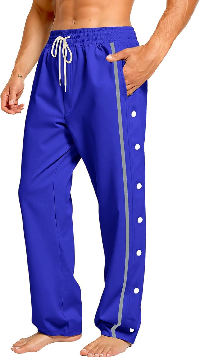 imageMens Youth Tear Away Sweatpants Loose Fit Snap Button Athletic Jogger Basketball Pants with PocketsRoyal Blue