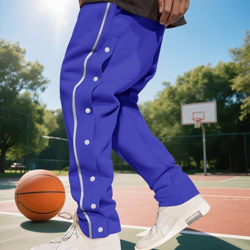 imageMens Youth Tear Away Sweatpants Loose Fit Snap Button Athletic Jogger Basketball Pants with PocketsRoyal Blue
