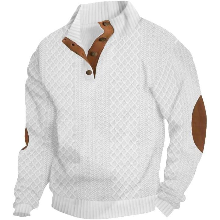 imageMens Block Striped Sweatshirt Casual Outdoor Long Sleeve Stand Collar Pullover Sweatshirt Button Quarter SweaterWhite