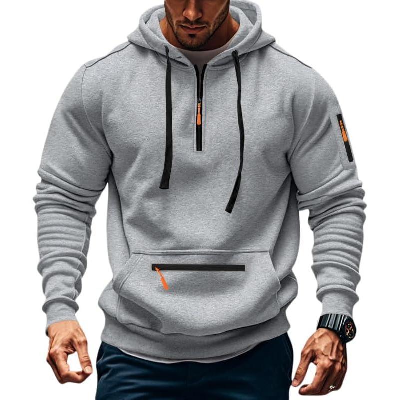imageMens Fleece Hoodie Sweatshirts Workout Athletic Hoodies Long Sleeve Quarter Zip Pullover Sweatshirt with Kanga PocketsLight Grey