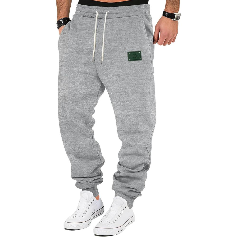 imageMens Fleece Sweatpants Warm Winter Pants Athletic Drawstring Jogger Pants with PocketsLight Grey