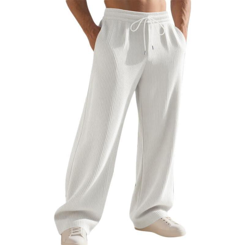 imageTRFIC Mens Loose Fit Jacquard Stripes Casual Pants Elastic Waist with PocketsWhite