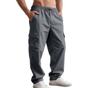 Mens Cargo Pants Stretch Tactical Pants Lightweight Work Pants Casual Outdoor Hiking Pants with Multi Pockets(Grey)