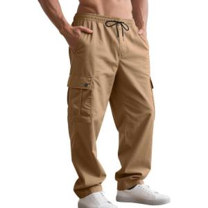 Mens Cargo Pants Stretch Tactical Pants Lightweight Work Pants Casual Outdoor Hiking Pants with Multi Pockets(Khaki)