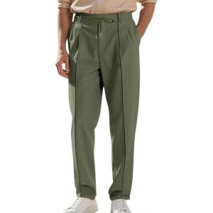 Men’s Casual Pants Elastic Drawstring Waist Pants Lightweight Loose Straight Leg Long Beach Sweatpants(Army Green)