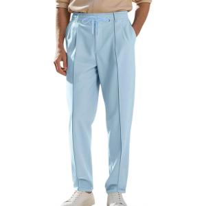 Men’s Casual Pants Elastic Drawstring Waist Pants Lightweight Loose Straight Leg Long Beach Sweatpants(Blue)
