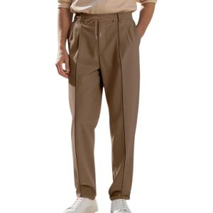 Men’s Casual Pants Elastic Drawstring Waist Pants Lightweight Loose Straight Leg Long Beach Sweatpants(Brown)