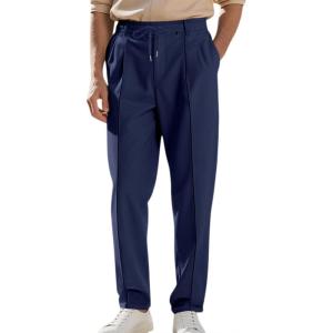Men’s Casual Pants Elastic Drawstring Waist Pants Lightweight Loose Straight Leg Long Beach Sweatpants(Navy)