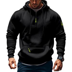 Men’s Fleece Hoodie Sweatshirts Workout Athletic Hoodies Long Sleeve Quarter Zip Pullover Sweatshirt with Kanga Pockets(Black)