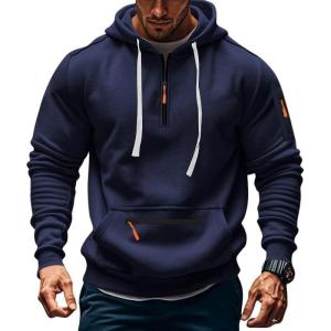 Men’s Fleece Hoodie Sweatshirts Workout Athletic Hoodies Long Sleeve Quarter Zip Pullover Sweatshirt with Kanga Pockets(Navy)