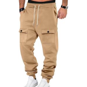 Mens Fleece Lined Sweatpants Warm Winter Athletic Jogger Pants with 6 Pockets Drawstring Outdoor Trousers(Camel)