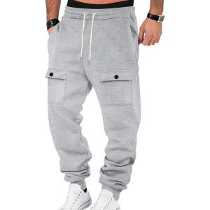Mens Fleece Lined Sweatpants Warm Winter Athletic Jogger Pants with 6 Pockets Drawstring Outdoor Trousers(Concrete Gray)