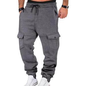 Mens Fleece Lined Sweatpants Warm Winter Athletic Jogger Pants with 6 Pockets Drawstring Outdoor Trousers(Dark Grey)