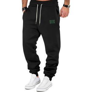 Men’s Fleece Sweatpants Warm Winter Pants Athletic Drawstring Jogger Pants with Pockets(Black)