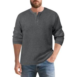 Men’s Quarter Button Sweater Mock Neck Pullover Sweater Fashion Casual Knitted Waffle Henley Sweater(Grey)