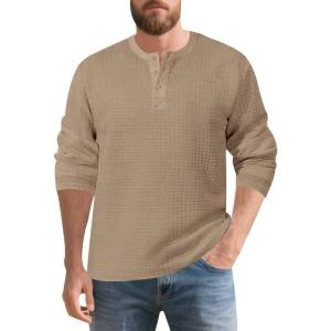 Men’s Quarter Button Sweater Mock Neck Pullover Sweater Fashion Casual Knitted Waffle Henley Sweater(Khaki)