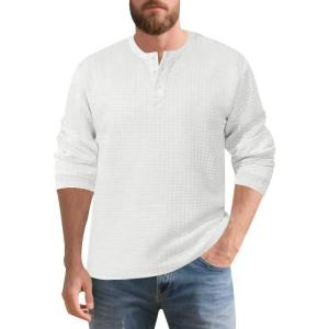 Men’s Quarter Button Sweater Mock Neck Pullover Sweater Fashion Casual Knitted Waffle Henley Sweater(White)