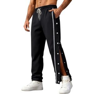 Men’s Youth Tear Away Sweatpants Loose Fit Snap Button Athletic Jogger Basketball Pants with Pockets(Black)