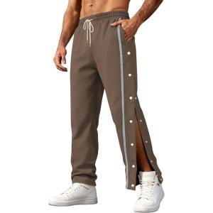 Men’s Youth Tear Away Sweatpants Loose Fit Snap Button Athletic Jogger Basketball Pants with Pockets(Brown)