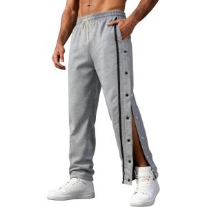 Men’s Youth Tear Away Sweatpants Loose Fit Snap Button Athletic Jogger Basketball Pants with Pockets(Grey)