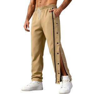 Men’s Youth Tear Away Sweatpants Loose Fit Snap Button Athletic Jogger Basketball Pants with Pockets(Khaki)