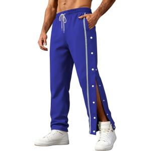Men’s Youth Tear Away Sweatpants Loose Fit Snap Button Athletic Jogger Basketball Pants with Pockets(Royal Blue)