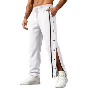 Men’s Youth Tear Away Sweatpants Loose Fit Snap Button Athletic Jogger Basketball Pants with Pockets(White)