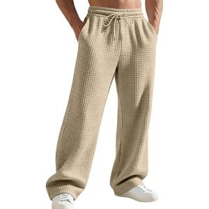 ‌TRFIC Men’s Loose Fit Jacquard Stripes Casual Pants Elastic Waist with Pockets(A-khaki)
