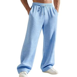 ‌TRFIC Men’s Loose Fit Jacquard Stripes Casual Pants Elastic Waist with Pockets(A-light Blue)