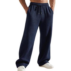 ‌TRFIC Men’s Loose Fit Jacquard Stripes Casual Pants Elastic Waist with Pockets(A-navy)