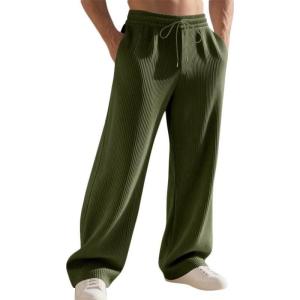 ‌TRFIC Men’s Loose Fit Jacquard Stripes Casual Pants Elastic Waist with Pockets(Army Green)