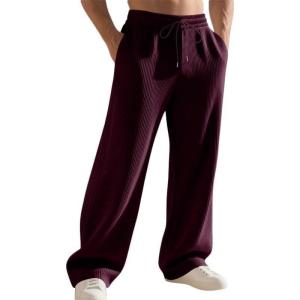 ‌TRFIC Men’s Loose Fit Jacquard Stripes Casual Pants Elastic Waist with Pockets(Burgundy)