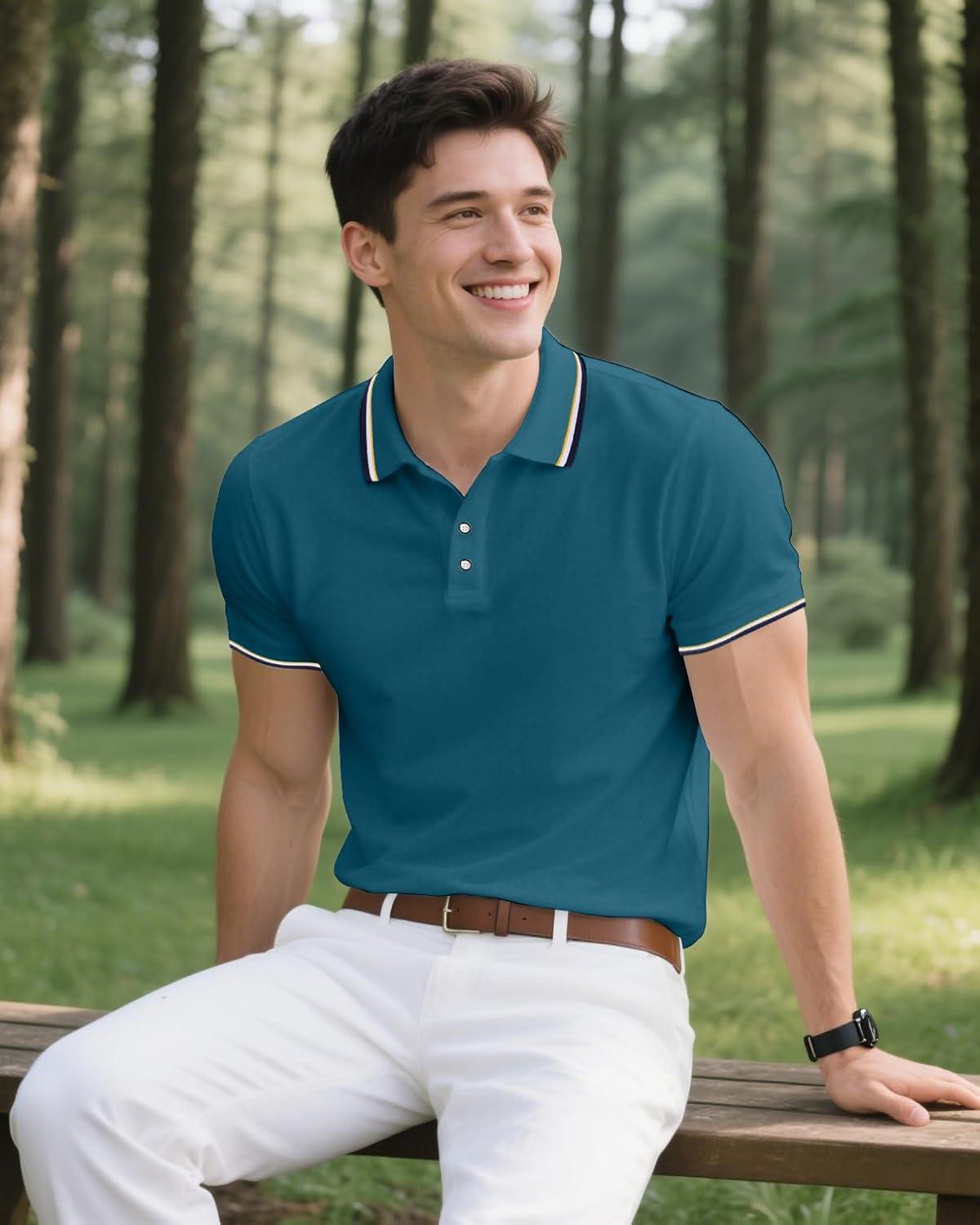 image3 Pack Mens Polo Shirts QuickDry Short Sleeve Athletic Polo Shirts Moisture Wicking Business Casual Golf Shirts03greenDark GreenDark Cyan