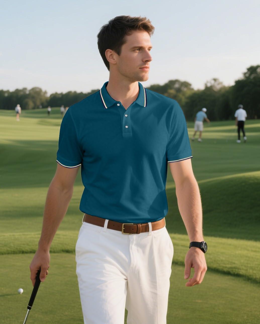 image3 Pack Mens Polo Shirts QuickDry Short Sleeve Athletic Polo Shirts Moisture Wicking Business Casual Golf Shirts03greenDark GreenDark Cyan