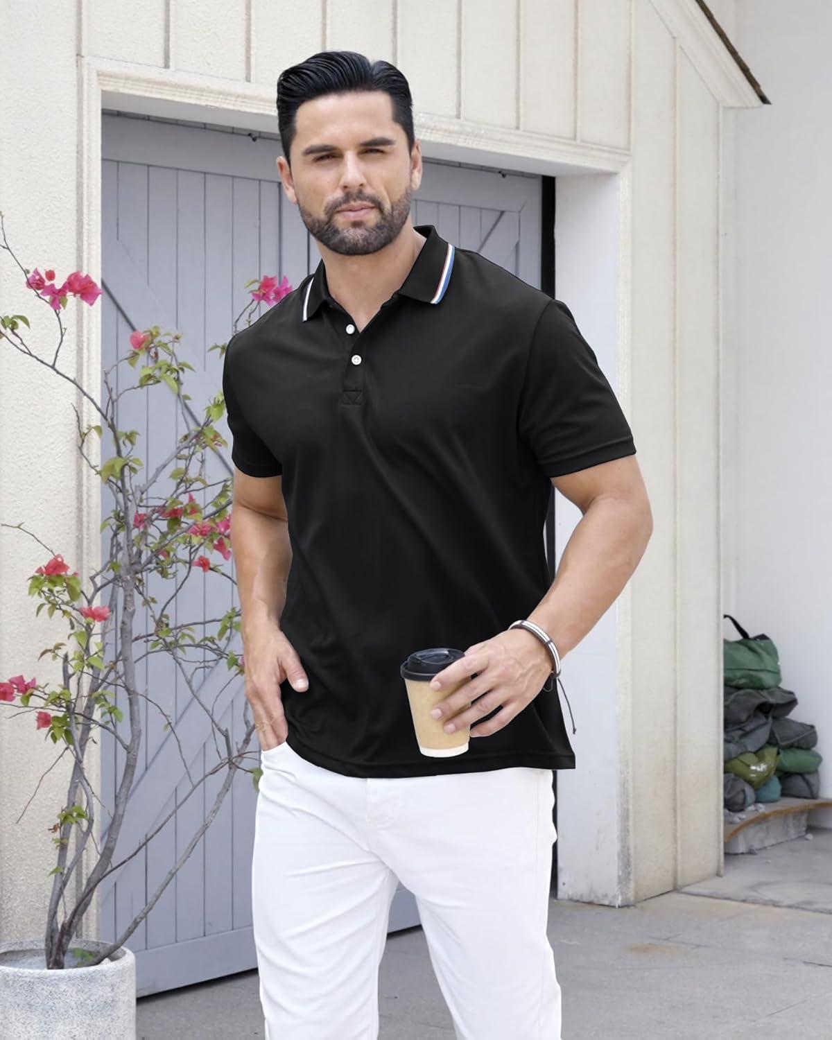 image3 Pack Mens Polo Shirts QuickDry Short Sleeve Athletic Polo Shirts Moisture Wicking Business Casual Golf ShirtsBlack