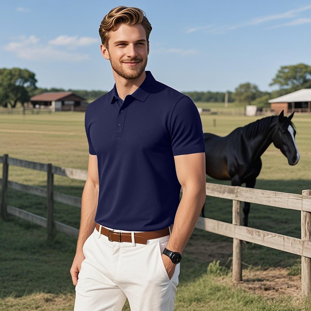 image3 Pack Mens Polo Shirts QuickDry Short Sleeve Athletic Polo Shirts Moisture Wicking Business Casual Golf ShirtsBlackGreyNavy