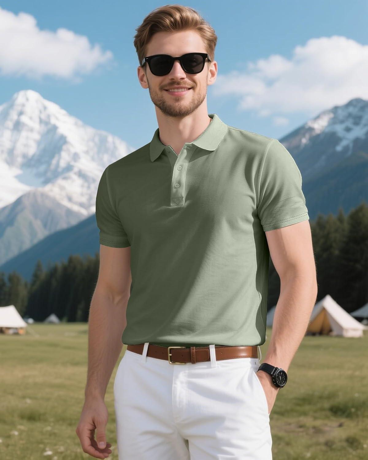 image3 Pack Mens Polo Shirts QuickDry Short Sleeve Athletic Polo Shirts Moisture Wicking Business Casual Golf ShirtsGreyWhiteGreen