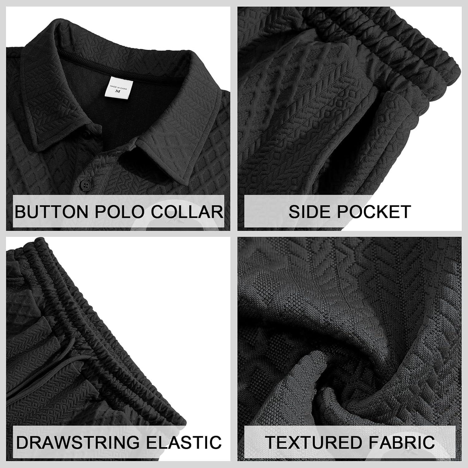 imageMens 2 Piece Outfits Polo Shirt and Shorts Set Short Sleeve Tracksuits Casual Athletic Jogging Summer OutfitsBlack