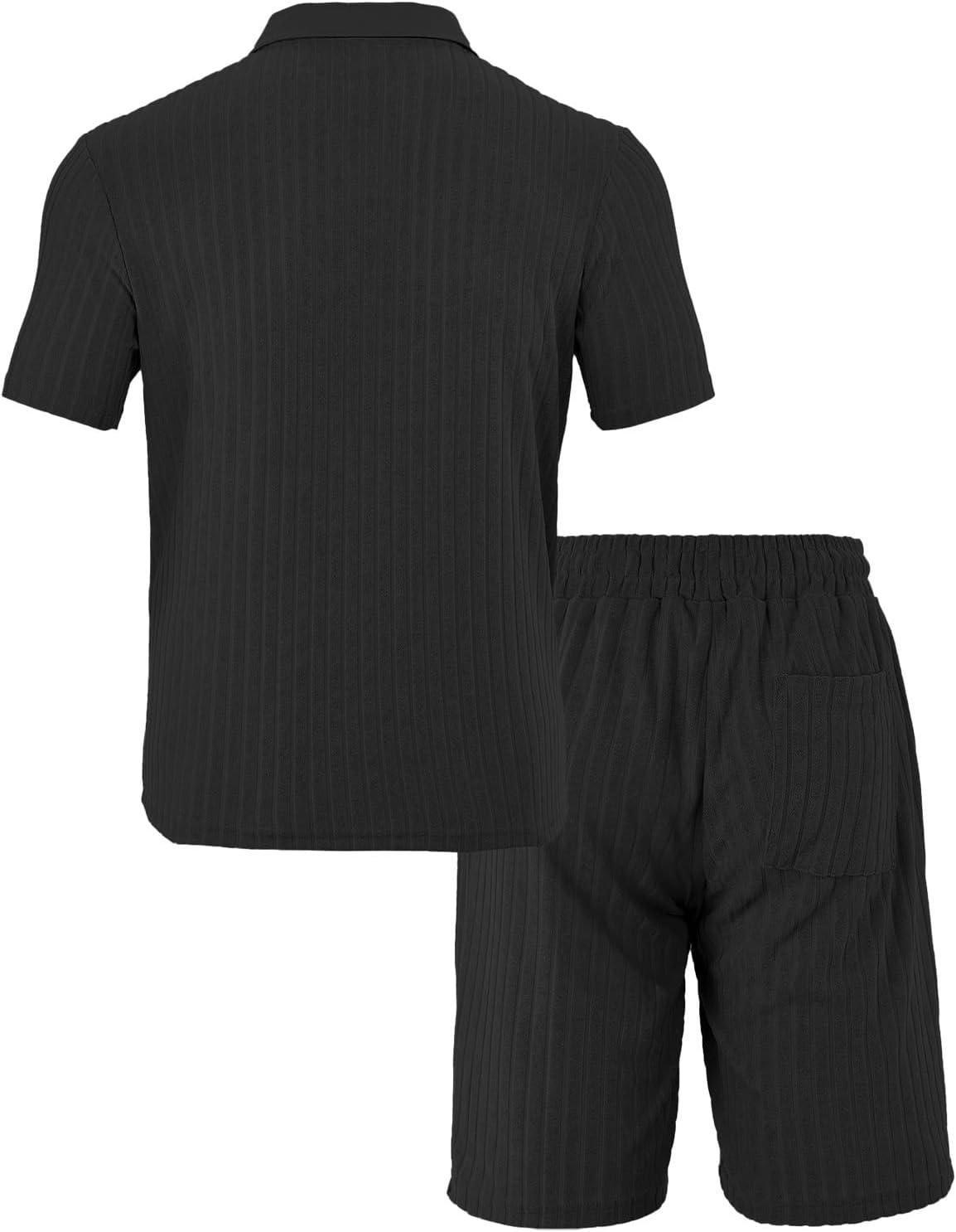 imageMens 2 Piece Outfits Polo Shirt and Shorts Set Short Sleeve Tracksuits Casual Athletic Jogging Summer OutfitsBlack1