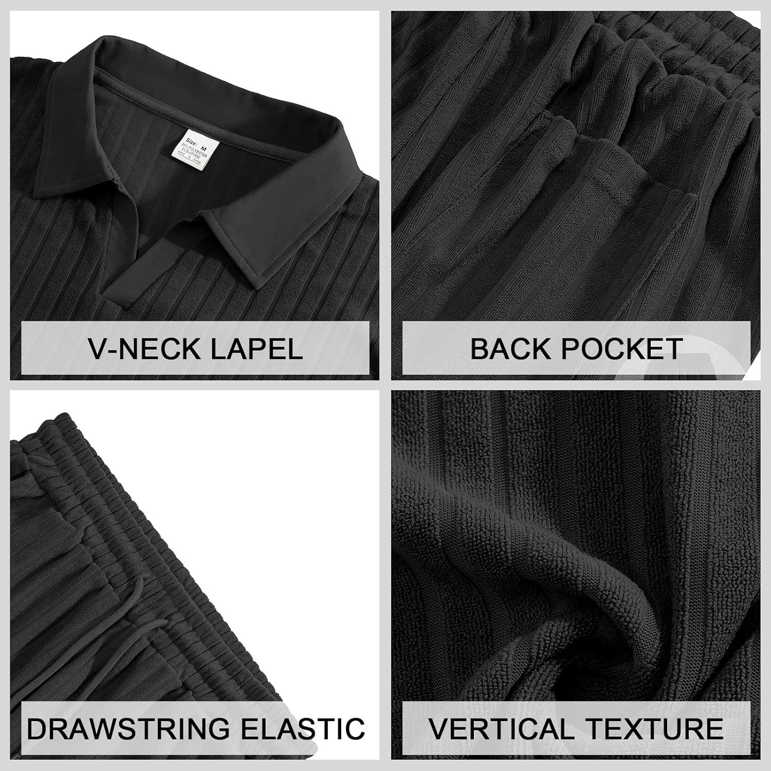 imageMens 2 Piece Outfits Polo Shirt and Shorts Set Short Sleeve Tracksuits Casual Athletic Jogging Summer OutfitsBlack1