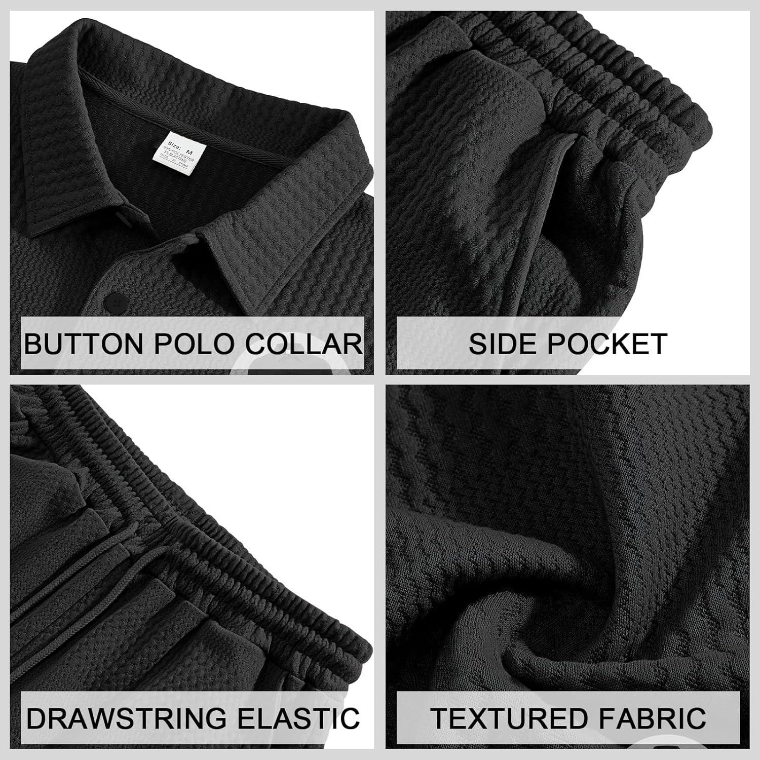 imageMens 2 Piece Outfits Polo Shirt and Shorts Set Short Sleeve Tracksuits Casual Athletic Jogging Summer OutfitsBlack2